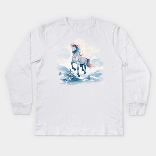 Horse in Winter Wonderland Kids Long Sleeve T-Shirt